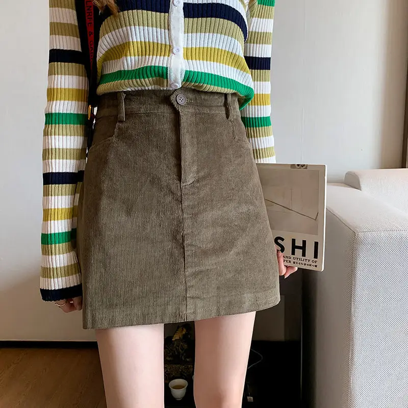 kf-H45a88ae7d7484749829150d1bd0410cfR Women Corduroy Mini Hip Skirts - Image 1