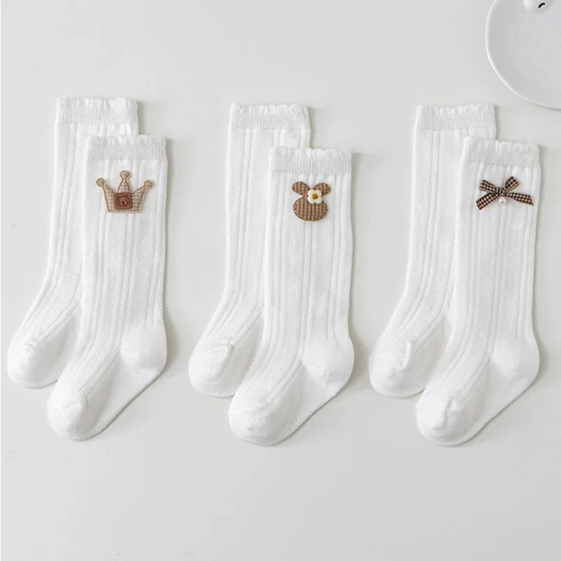 kf-S023e4ca676534b71a83d41fe9da01420X Newborn Long Stockings A-class Cotton Spring Autumn Cotton White Knee High Sock - Image 1