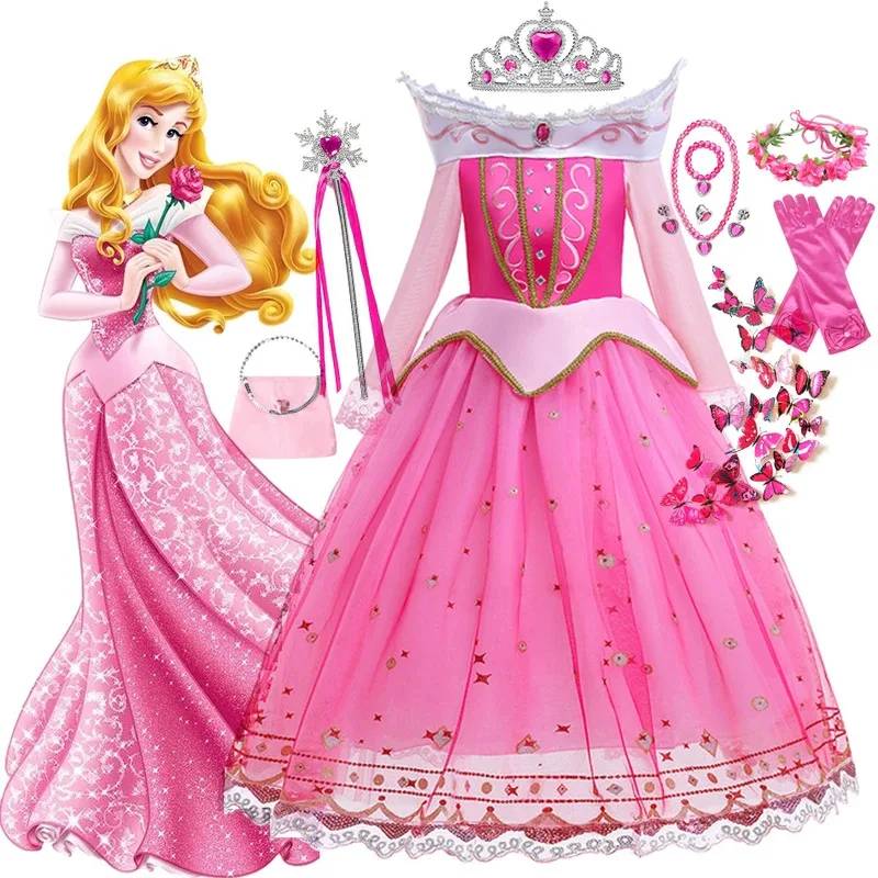 kf-S2e96a4ded95941e4985cd85cbd95a231C Sleeping Beauty Costume for Girls Aurora Dress Long Sleeves Off Shoulder - Image 1