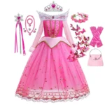 Sleeping Beauty Costume for Girls Aurora Dress Long Sleeves Off Shoulder - Image 6