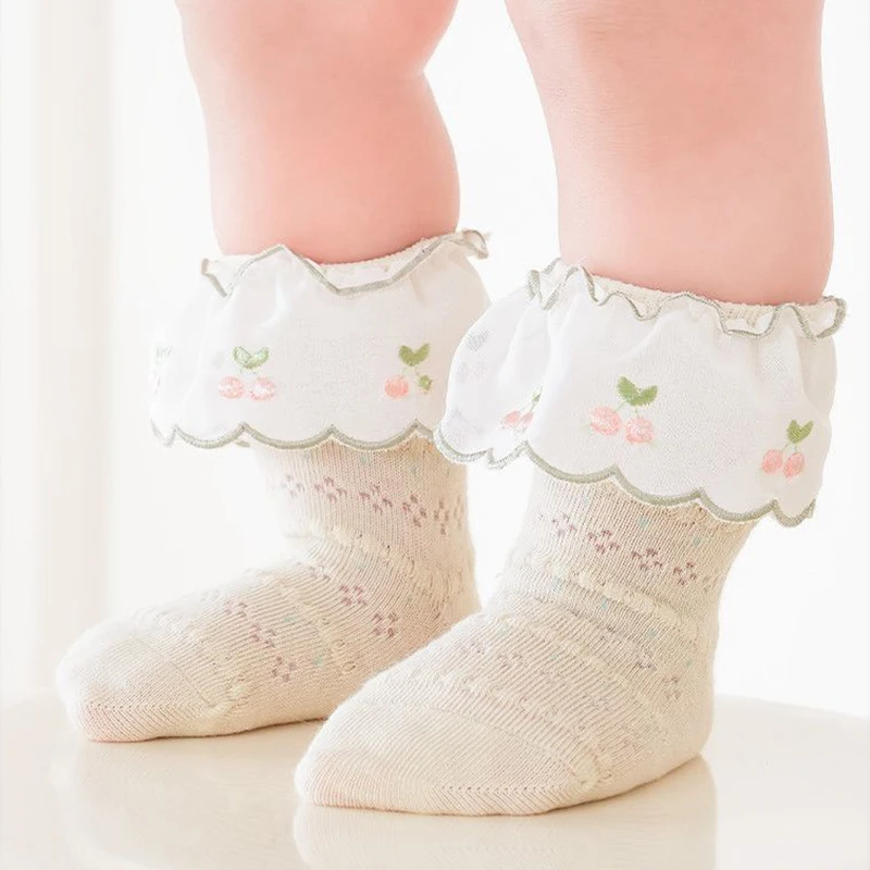 kf-S3ccc4d4d4d0c494586a460b526f627661 Lace Ruffle Princess Socks Flower Baby Summer Mesh Calf Sock Anti-Mosquito - Image 1