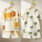 Summer Full Print Tshirt+shorts Baby Casual Round Neck
