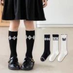 Princess Kids Bow Stockings Black White Color Baby Calf Socks