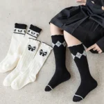 Princess Kids Bow Stockings Black White Color Baby Calf Socks - Image 2