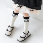 Princess Kids Bow Stockings Black White Color Baby Calf Socks - Image 3