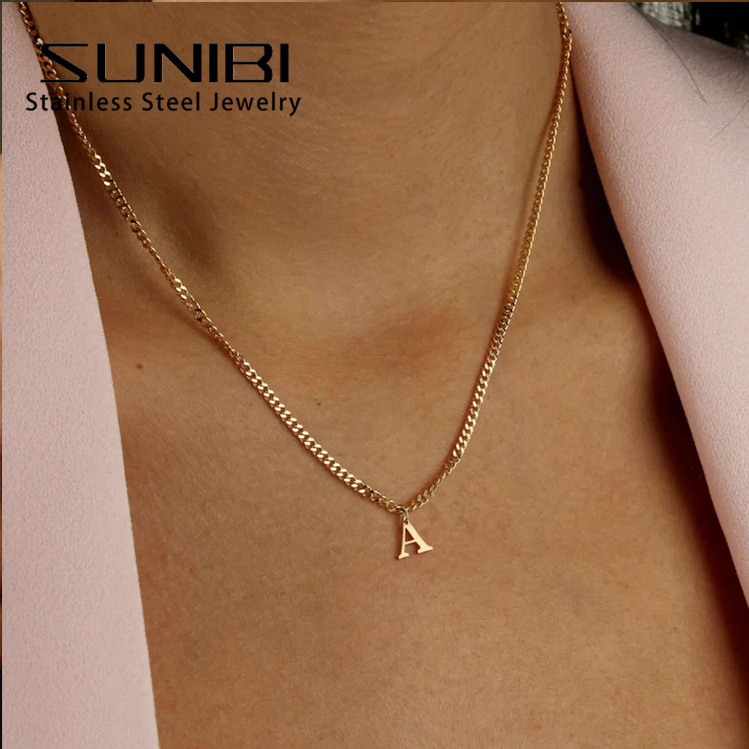 kf-Sa10c0254502b47dd8991b59dab10de82d SUNIBI Stainless Steel Initial Necklace - Image 1
