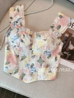 Zoki Chic Cropped Floral Tanks Women Slim Sexy Sweet Fashion