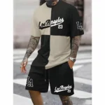 Simple New Summer Men's Letter 3D Print Suit Short-sleeved