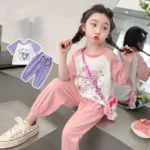 2pcs Set My Melody Kuromi T-Shirt Thin Model Jacket Pants Clothing
