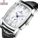 Luxury Retro Men Square Watches CHENXI Silver Waterproof