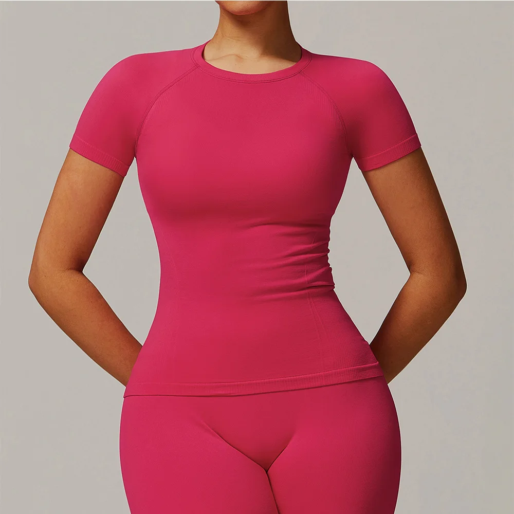 kf-S053d2c44db1d4142b2c10d8f3817774cm Seamless Women Yoga Top Sexy Sport T Shirts Fitness Clothes Short Sleeve - Image 1
