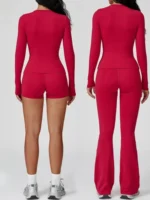 Women 2 Piece Workout Set Round Neck Slim Fit Yoga Running Gym Fitness Clothes - Image 2