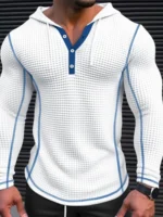 Men Hoodies Sweatshirts Button V Neck Full Sleeve - Image 6