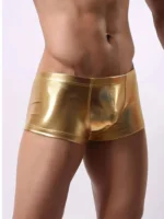 M-XXL Faux PU Leather Convex Pouch Mens Boxer Briefs Shorts - Image 5