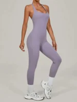 Women Yoga Jumpsuit Halter Neck One Piece Overalls Tight Fitting Gym Activewear - Image 2
