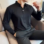 Men's V-neck High Elastic Non-marking POLO Shirt High Quality Long Sleeved - Image 3
