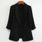 Single Button Cardigan Suits Women Blazers Turn Down Collar Outerwear Long Sleeve - Image 6