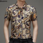 Fashion Vintage Men's Short Sleeve Print Shirt - Image 3