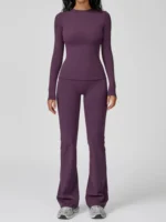 Women 2 Piece Workout Set Round Neck Slim Fit Yoga Running Gym Fitness Clothes - Image 6