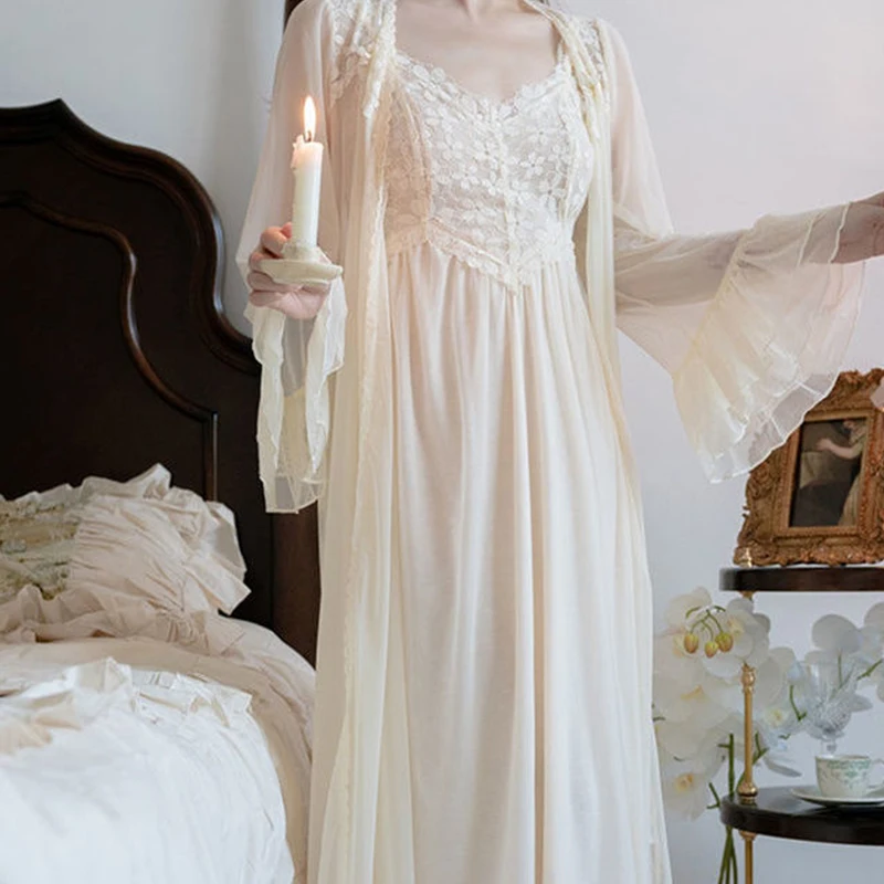 kf-S3d243a58e1534978b28abf40772b7866x Womens Sexy Slip Nightdress Autumn Princess Sleepshirts Vintage - Image 1