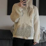 Women's Y2K Sweater 2024 Winter Lazy Solid Color Star Pattern