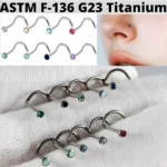 1/4/6PCS Titanium Round Zirconia&Opal Nose Stud 20G S Pole Nose Ring