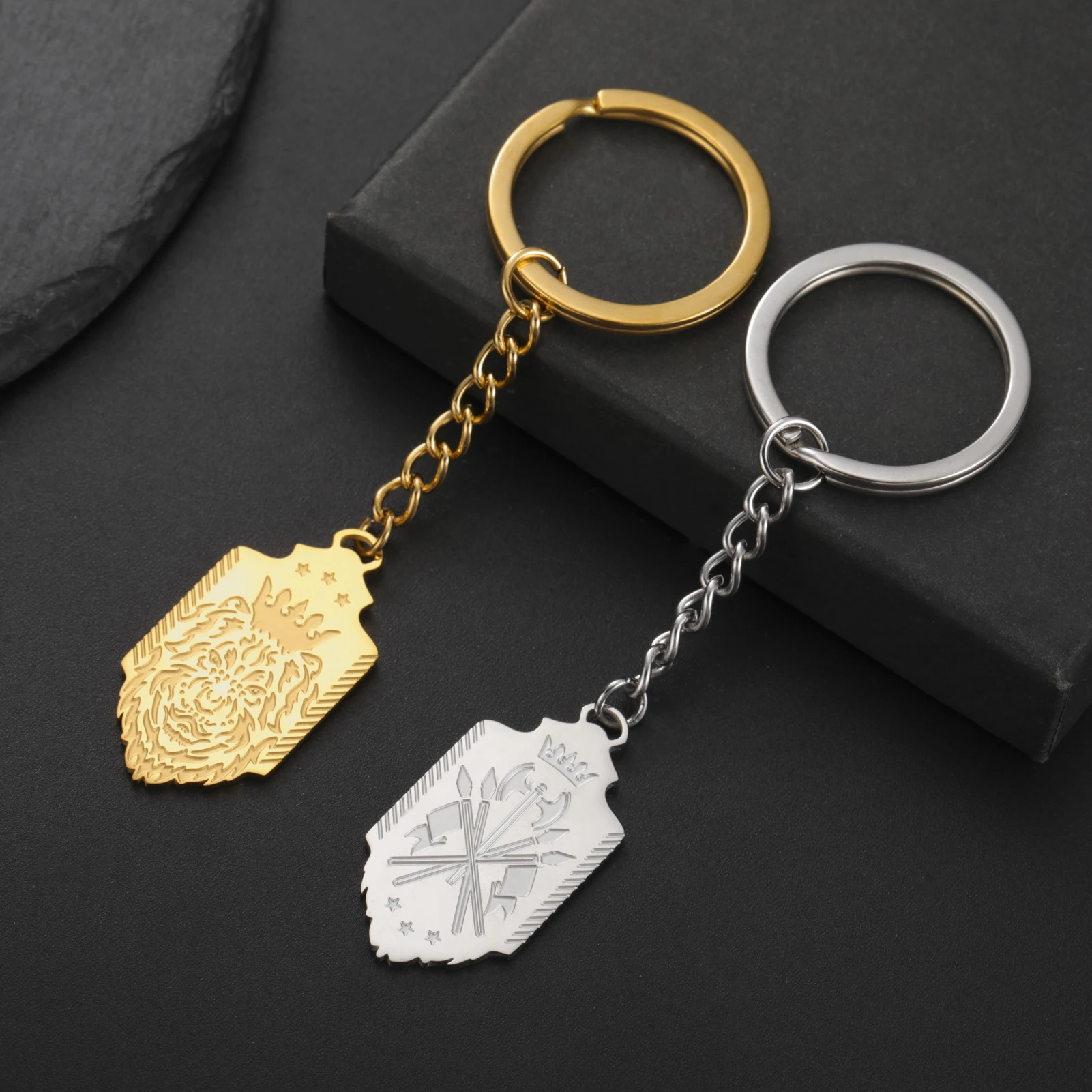 kf-S6065c1ccd885469289bd19894bb9d201c LIKGREAT Crown Lion Keychain Hip Hop Keyring Stainless Steel Royal King Jewelry for Men - Image 1