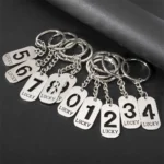 1pc Personalize 0-9 Arabic Numerals Keyring Stainless Steel Metal Keychain