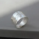 Original Silver 925 White Fashion Wide Hammer Pattern Ring for Men - Image 5
