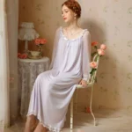 French Victorian Princess Modal Lace mesh Nightgown