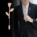 Fashion Men Women Rose Flower Metal Brooch Pin Blazer Suit Lapel