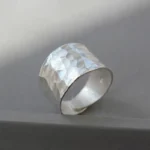 Original Silver 925 White Fashion Wide Hammer Pattern Ring for Men - Image 2