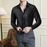 Fashion Men's Velvet Shirts Shiny Dance Clothes For Men - Image 3