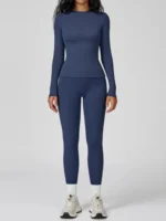Women 2 Piece Workout Set Round Neck Slim Fit Yoga Running Gym Fitness Clothes - Image 4
