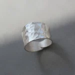 Original Silver 925 White Fashion Wide Hammer Pattern Ring for Men - Image 4