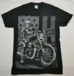 Route 66 American Flag Motorcycle Skull Rider T-Shirt 100% Cotton O-Neck