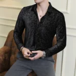 Fashion Men's Velvet Shirts Shiny Dance Clothes For Men - Image 4