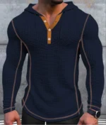 Men Hoodies Sweatshirts Button V Neck Full Sleeve - Image 5