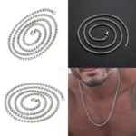 31BF Trendy Men’s Steel Necklace With Square Pearls