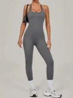 Women Yoga Jumpsuit Halter Neck One Piece Overalls Tight Fitting Gym Activewear - Image 3