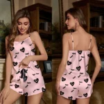 2PCS Women Pajama Set Heart Print Cami Top and Shorts Cute Sleepwear - Image 6
