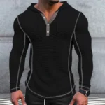 Men Hoodies Sweatshirts Button V Neck Full Sleeve - Image 2