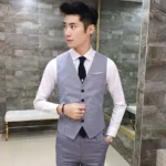 Vests Blazer Men Single Breasted V Neck Sleeveless Vest Suits - Image 3