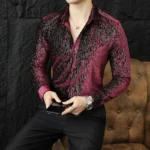 Fashion Men's Velvet Shirts Shiny Dance Clothes For Men