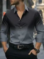 2025 Gradient Color Button Down Shirt For Men