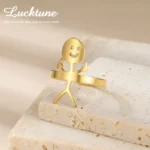 Lucktune Stickman Middle Finger Rings for Women Men Stainless Steel