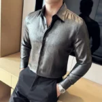 Glossy Shirts For Men High Quality Plain Color Long Sleeve