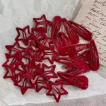 10Pcs/Lot Fashion Red Star Waterdrop Snap Hair Clip for Girls Barrettes