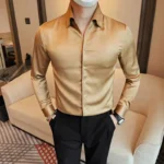 Men's Social Shirts Quality Korean Luxury Clothing Plain Color Long Sleeve - Image 2