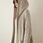ADDONEE Women's 100% Cashmere Sweater Cable Knitting Long Cardigan Thick Hoodie Casual Style Cashmere Knitted Coat Autumn Winter